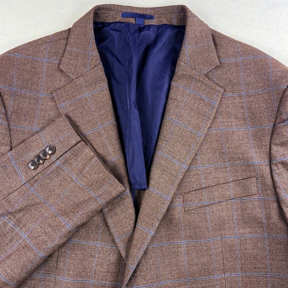 Jos. A. Bank 1906 Men 48R Brown Blue Windowpane Wool Blend Sport Coat Blazer